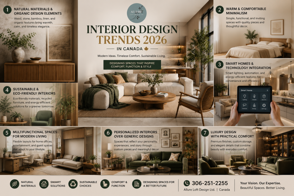 Top Interior Design Trends 2026 in Canada with sustainable, smart, and modern interior design ideas.